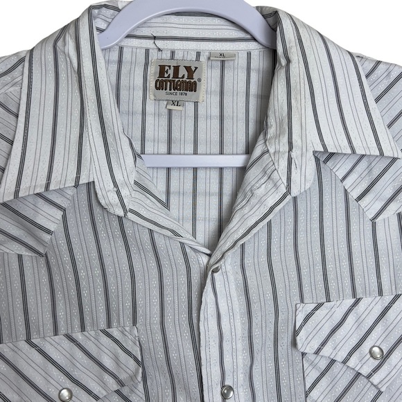 Ely cattleman mens xl stripe pearl snap white button front long sleeve shirt - Picture 4 of 10